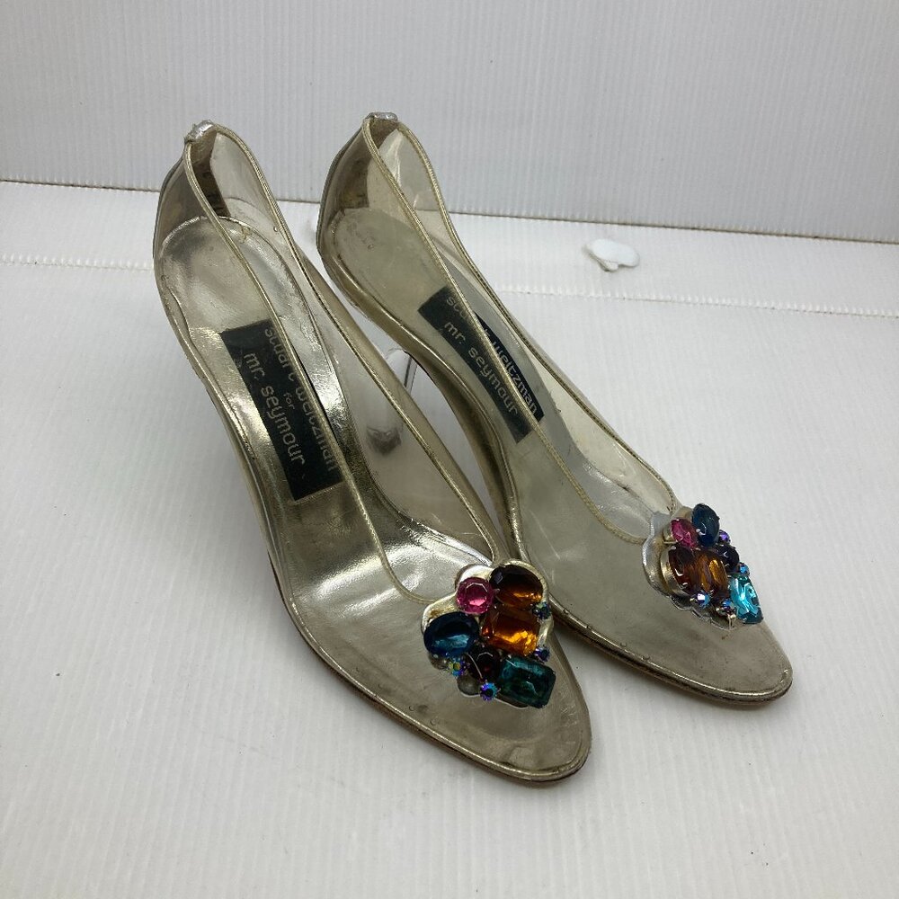 Vtg 1980 Stuart Weitzman transparent vinyl plastic heels womens shoes sz 7